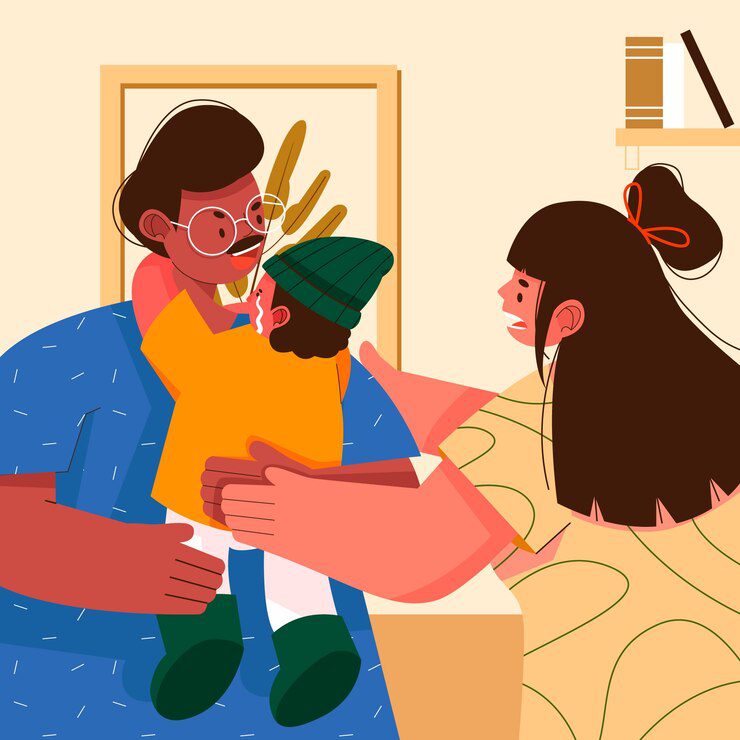 Hand drawn child custody illustration