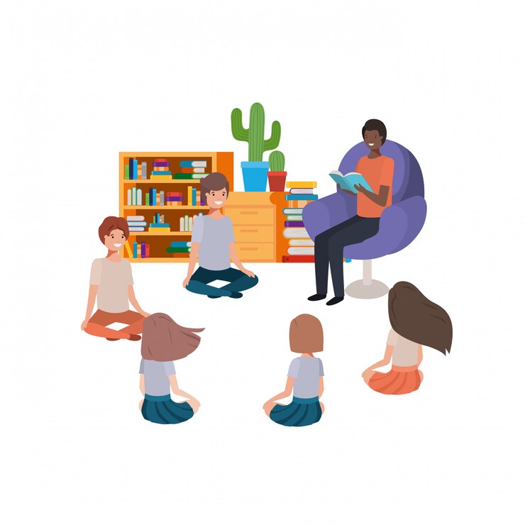 Social and Emotional Learning - Man with reading book in the sofa and children