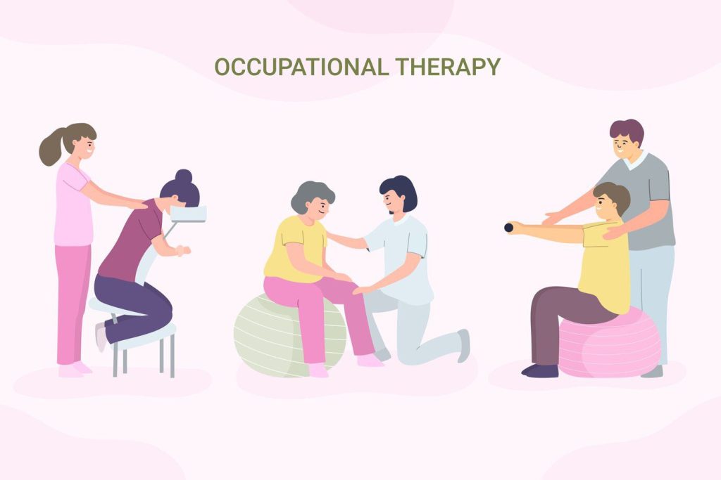 Hand drawn flat design occupational therapy illustration
