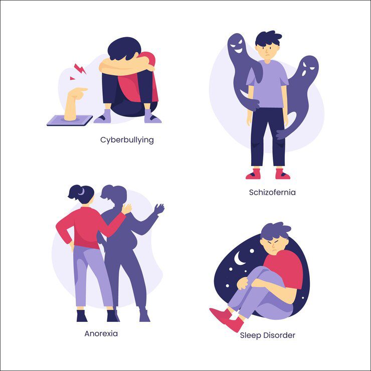 Flat design different mental disorders pack