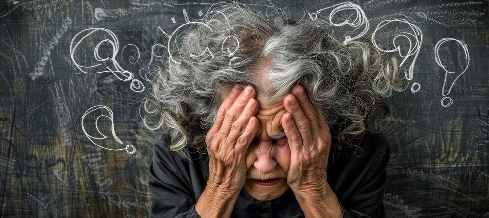 senior woman with alzheimers disease feeling lost confused