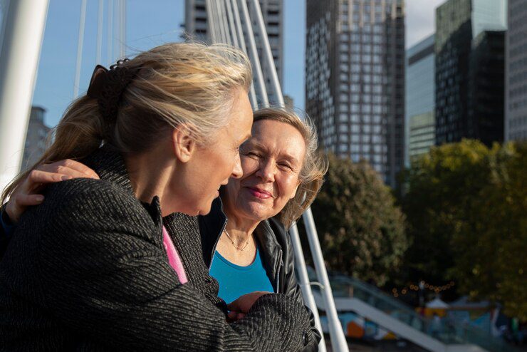 Self-Care for Social Workers - two elderly woman talking and smiling to each other