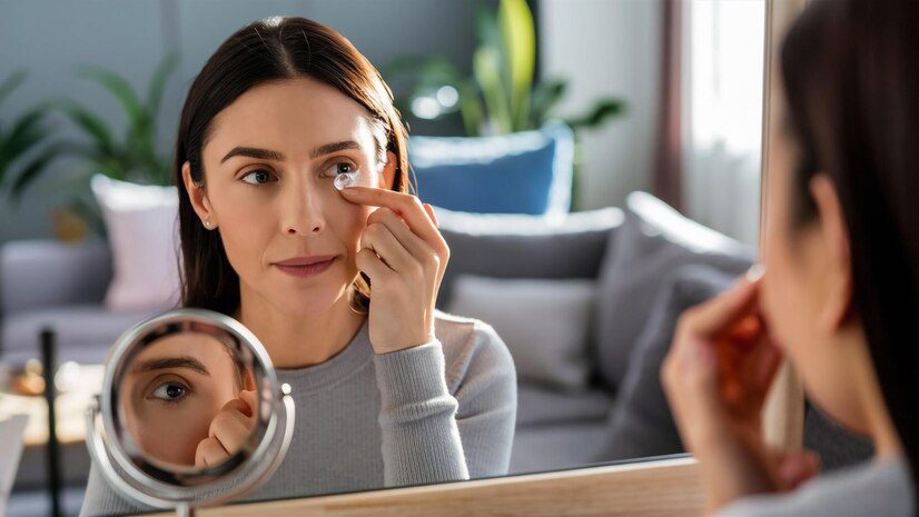woman looking her reflection mirror with reflection her eyes - Depression-Related Dark Circles