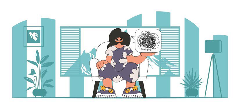 A person with mental problems The woman shows that he is trying to unravel his tangled thoughts