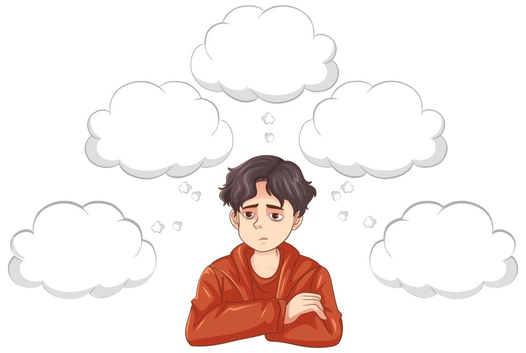 Depressed teenage with speech bubbles