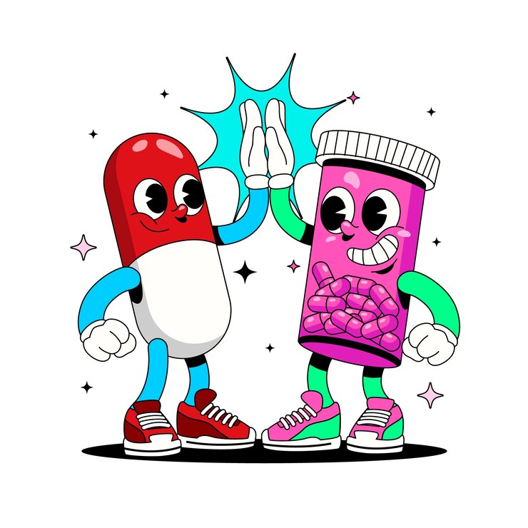 Hand drawn pill cartoon
