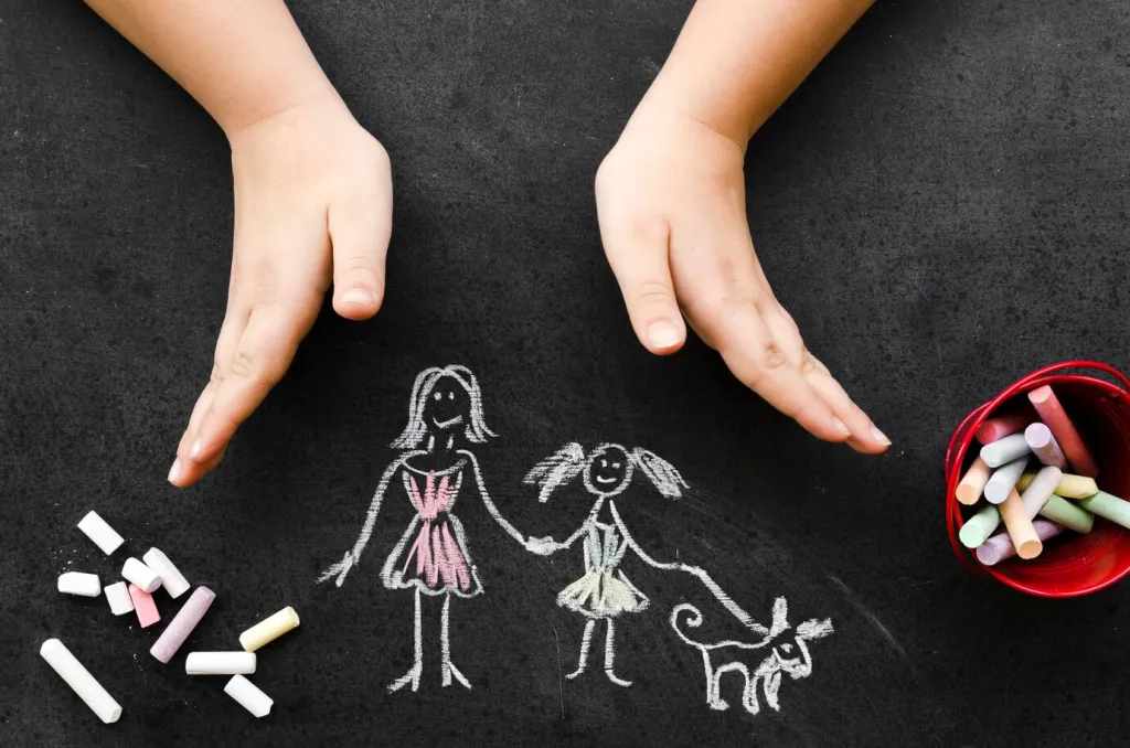 Top view chalk drawing with single mom