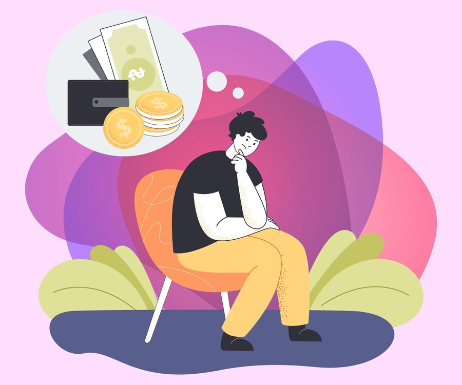 Sad man sitting on chair thinking over financial problems