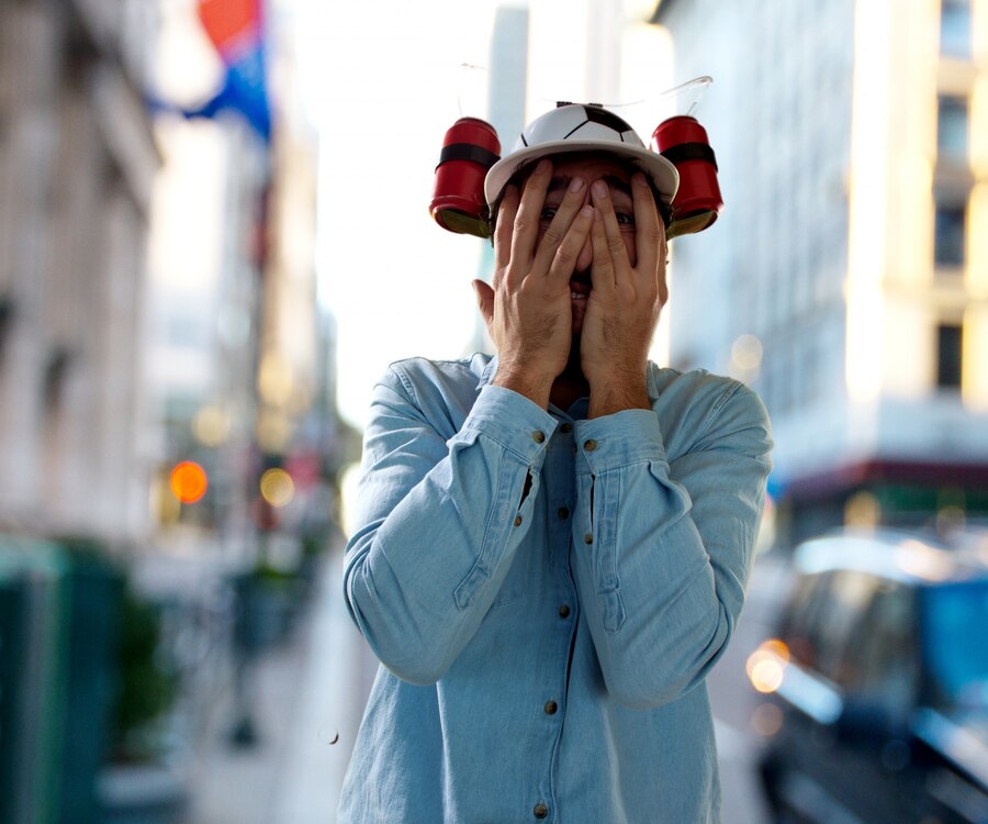 Young crazy man worried