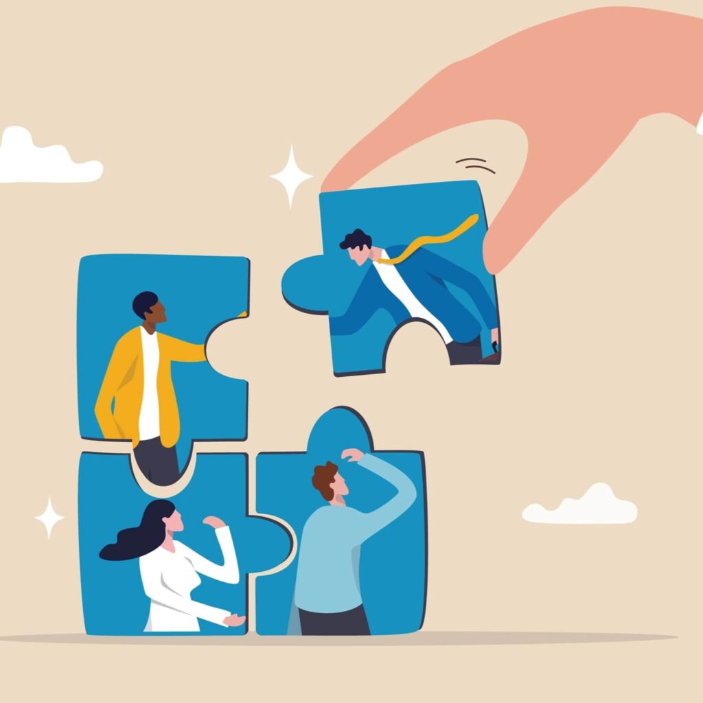 teamwork to get solution, put right man in the right job to fit job description