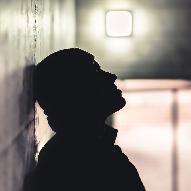 Depressed anxious person suffer from trauma, solitude or drug addiction.