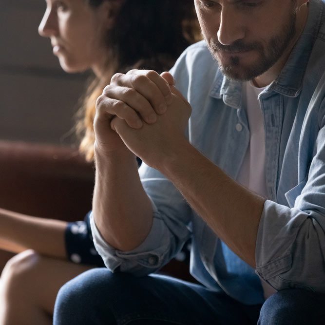 Crop close up of unhappy young couple have problems in relationship think of breakup or divorce.
