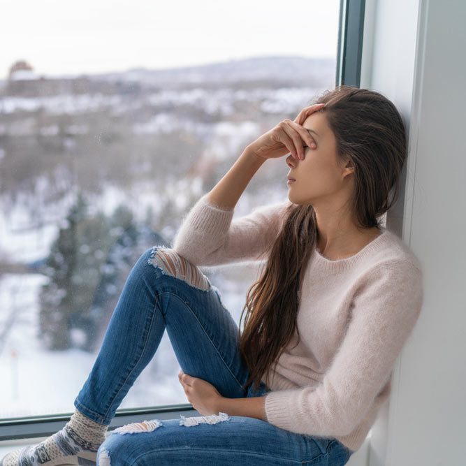 Seasonal affective disorder SAD depression winter season - Mental health problem.