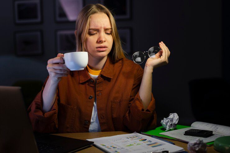 View of a woman holding a coffee cup, representing a simple method to stay alert and regain clarity.