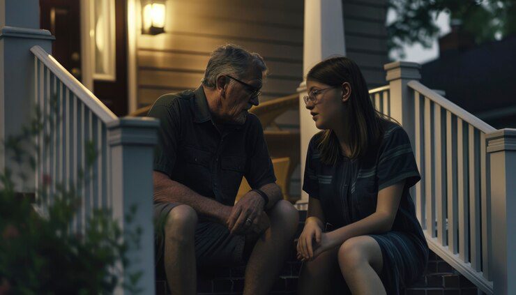 Cinematic style view of parent and child spending time together