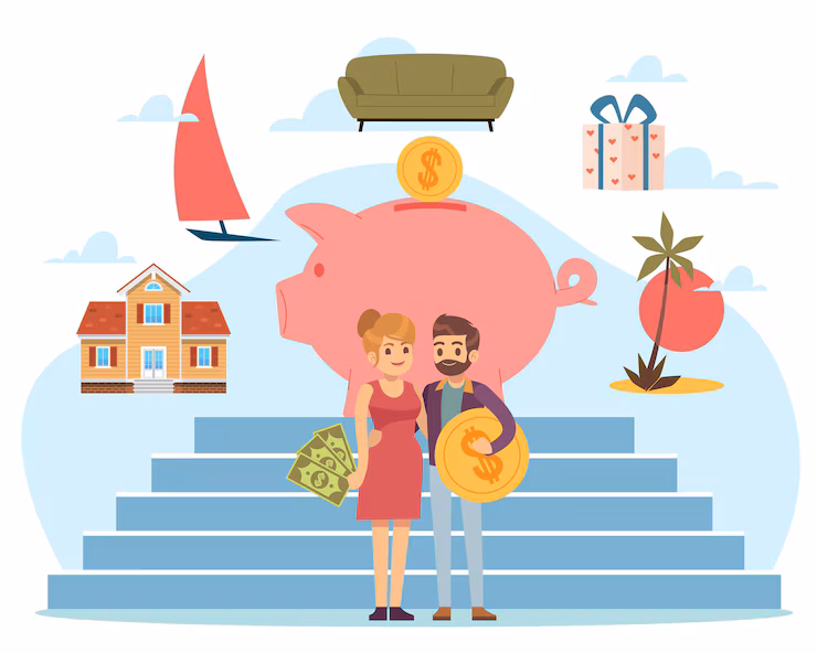 Budgeting plan and saving money Family with piggy bank Diversification