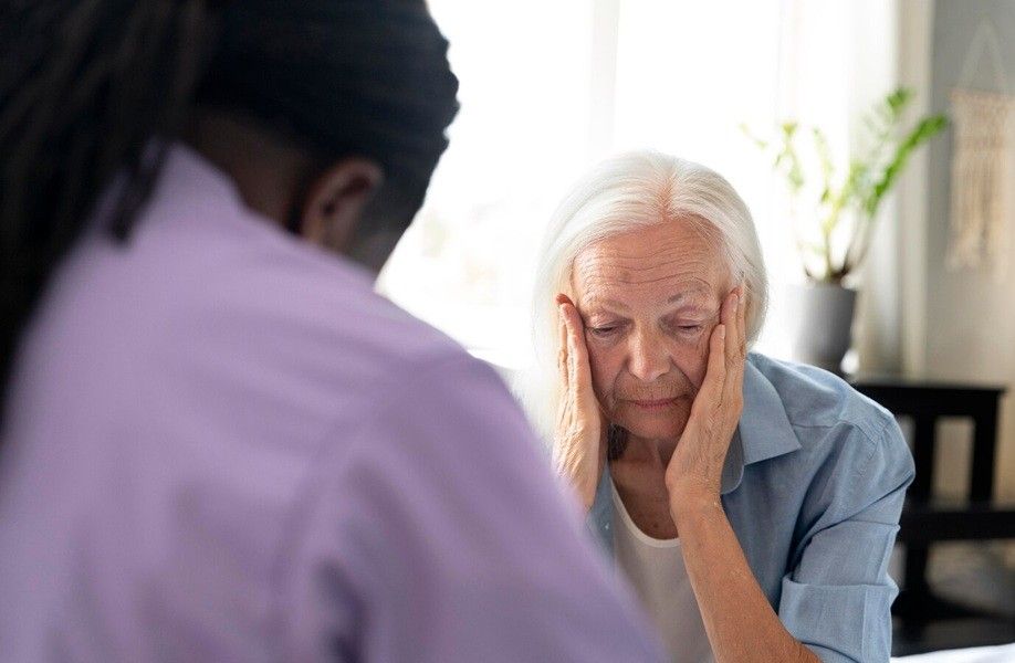 anxiety in older adults social worker taking care of a senior woman Uncover Mental Health Counseling